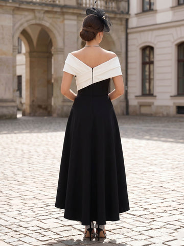 A-Line/Princess Off-the-Shoulder Sleeveless Stretch Satin Tea-Length Cocktail Dresses
