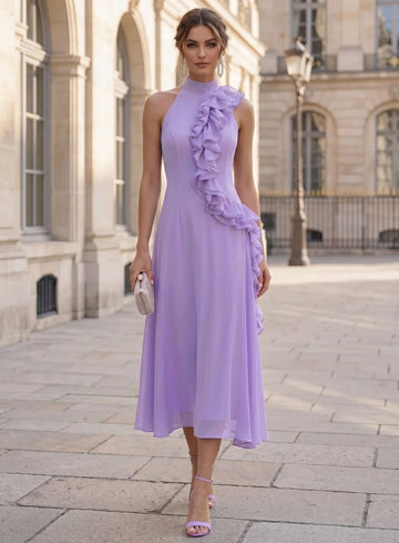 Trumpet/Mermaid Halter Sleeveless Ruffles Chiffon Ankle-Length Cocktail Dresses