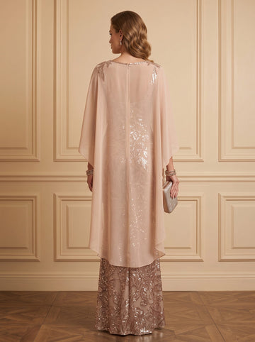 Sheath/Column Sequins Evening Dress Scoop Neck Cap Sleeve Floor-Length