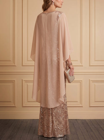 Sheath/Column Sequins Evening Dress Scoop Neck Cap Sleeve Floor-Length