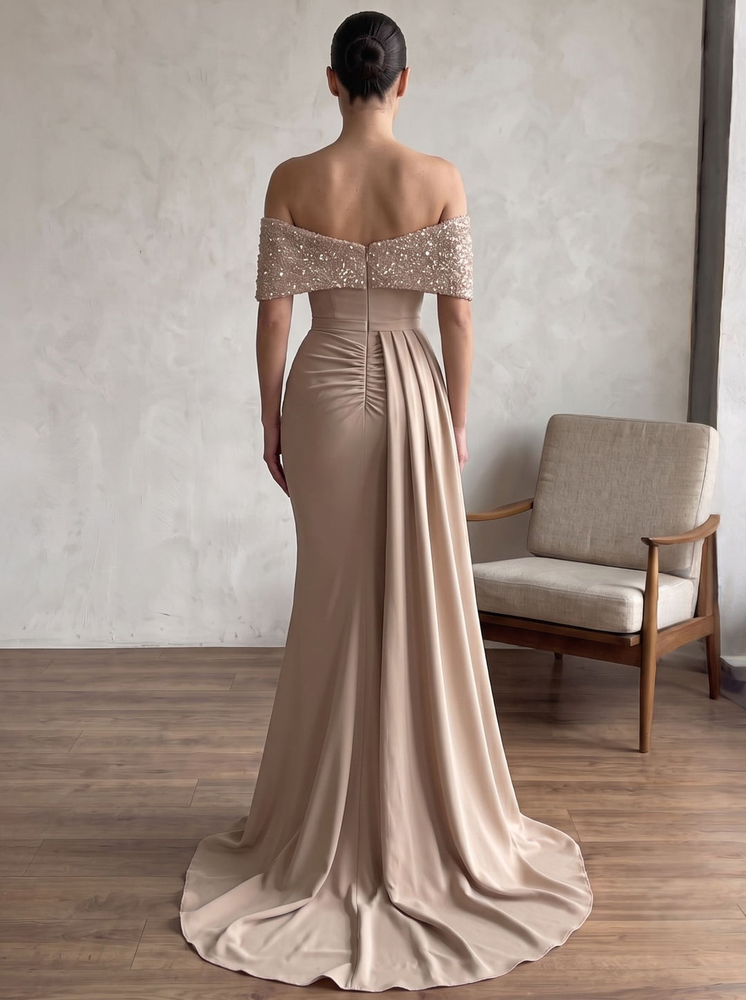 Sheath/Column Evening Dress One-Shoulder Sleeveless Elastic Satin Evening Gown With Beading