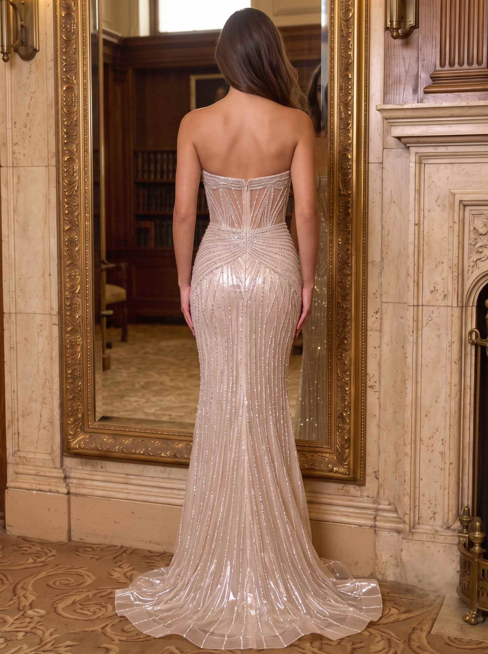 Trumpet/Mermaid Evening Dresses Sequined Strapless Sleeveless Floor-Length Sequins Zipper