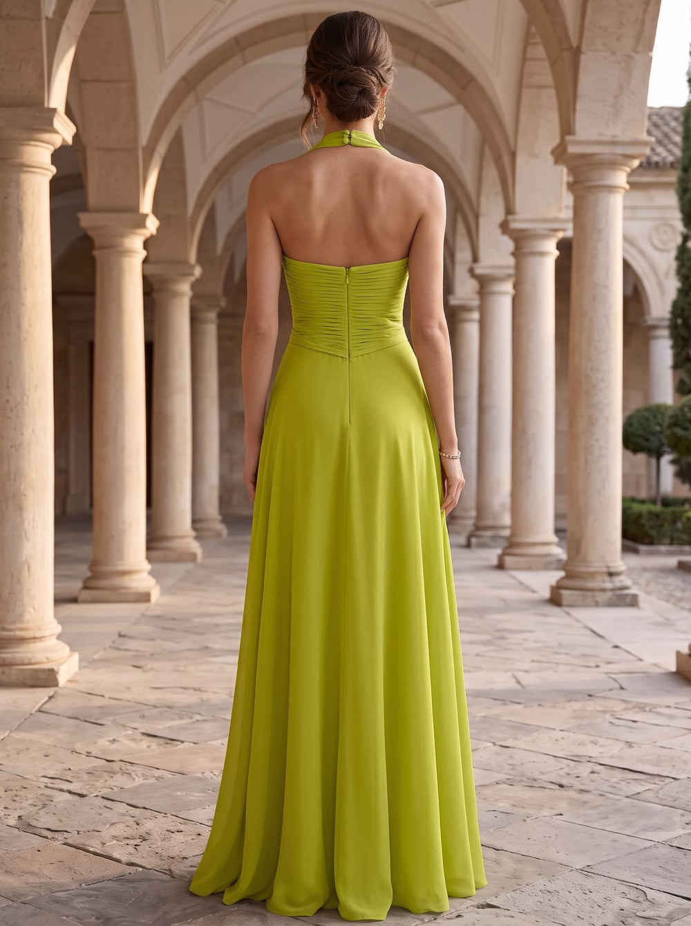 A-Line Evening Dress Chiffon Elegant Halter Sleeveless Floor-length With Pleated
