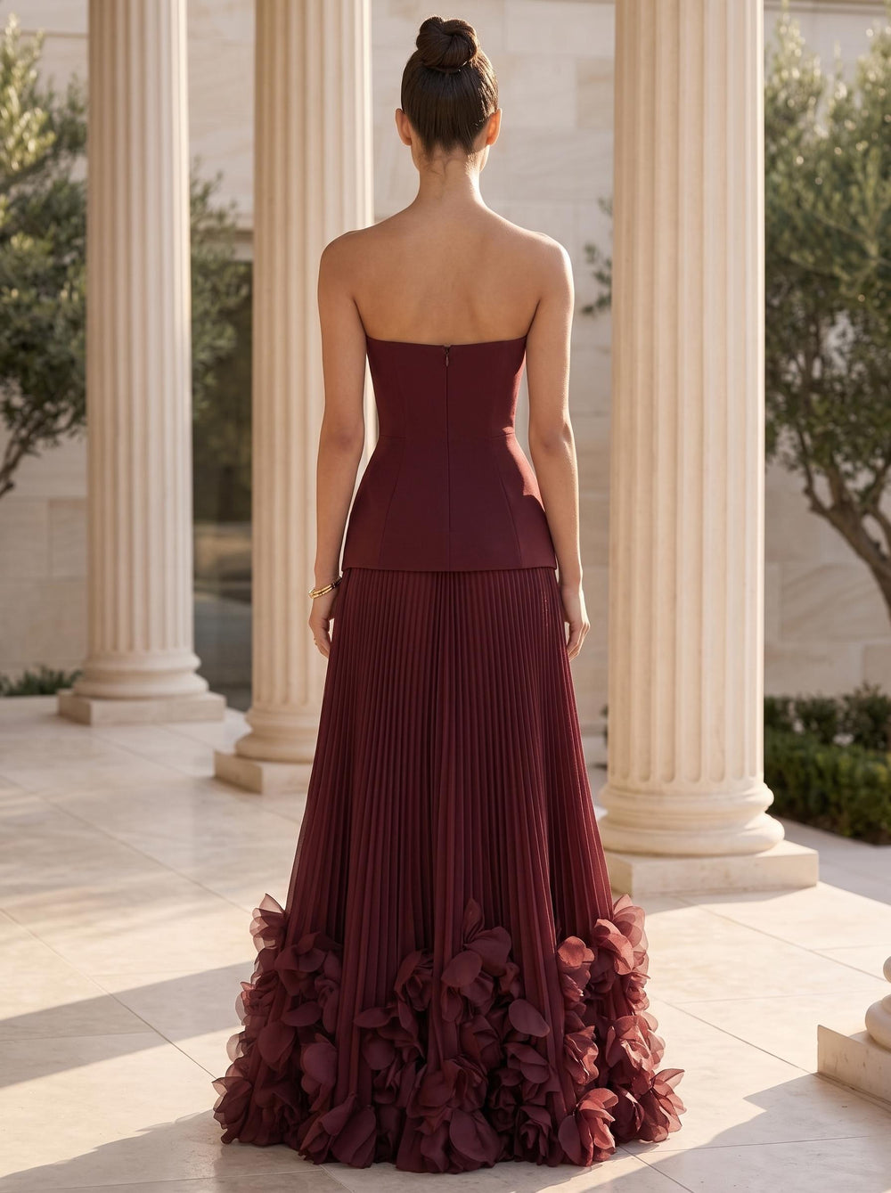 A-Line Evening Dress Chiffon Elegant Strapless Sleeveless Floor-length With Pleated Split Side