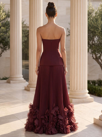 A-Line Evening Dress Chiffon Elegant Strapless Sleeveless Floor-length With Pleated Split Side