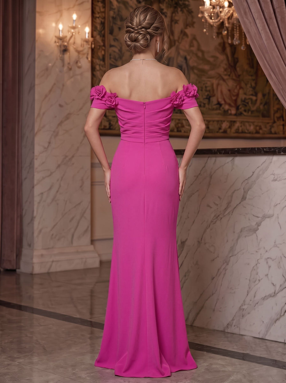 Trumpet/Mermaid Evening Dress Chiffon Elegant Off-the-Shoulder Sleeveless Asymmetrical With Ruched 3D Floral