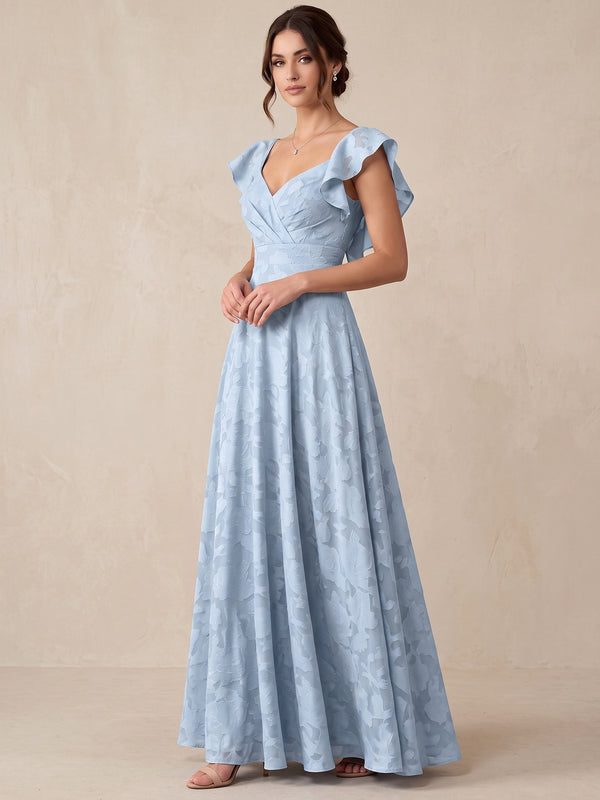A-Line Evening Dress Chiffon Sweetheart Short Sleeves Floor-length With Ruched Ruffles