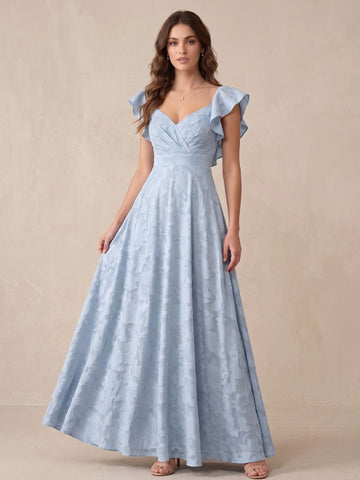 A-Line Evening Dress Chiffon Sweetheart Short Sleeves Floor-length With Ruched Ruffles