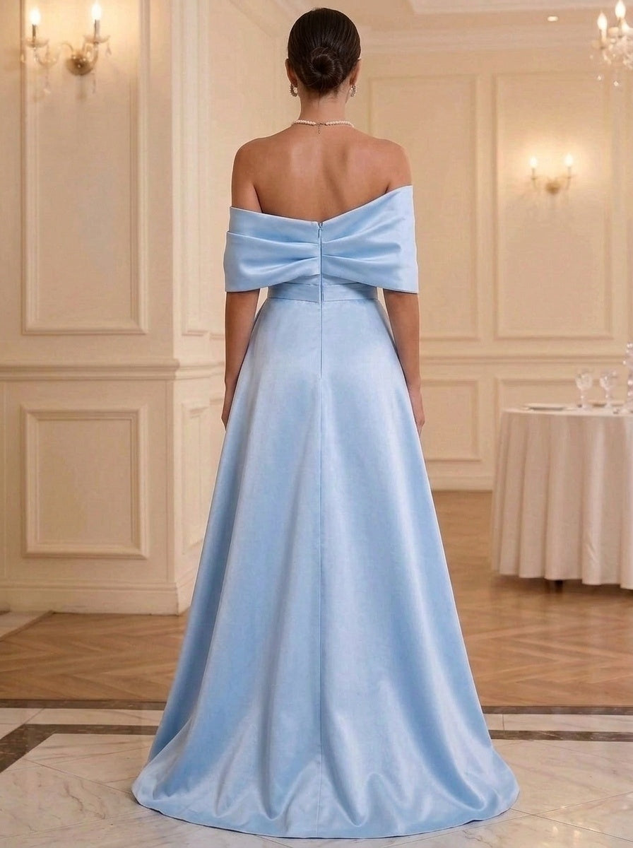A-Line/Princess Evening Dresses Satin Off-the-Shoulder Sleeveless Floor-Length With Bow(s)