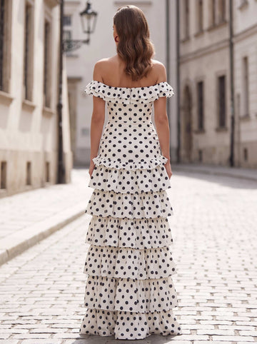 A-Line Evening Dress Chiffon Off-the-Shoulder Sleeveless Floor-length With Ruffles High Split