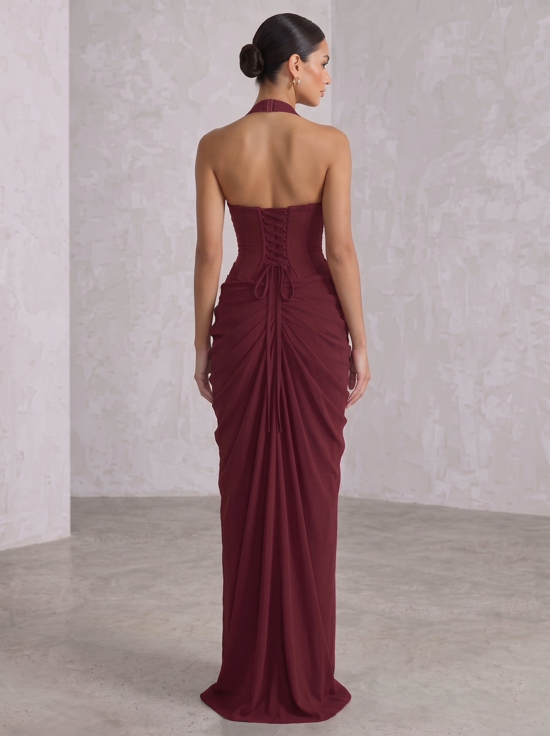 Sheath/Column Halter Chiffon Evening Dresses Floor-Length Sleeveless Ruched Formal Dresses