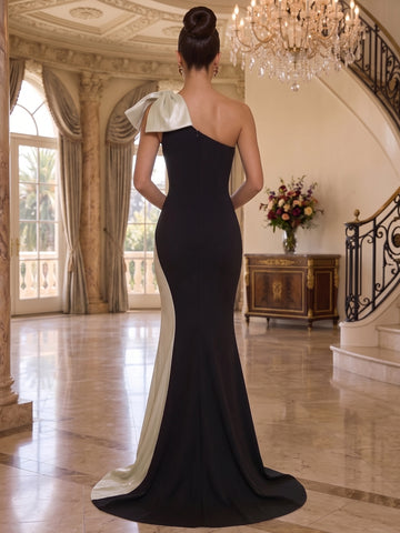 Trumpet/Mermaid One-Shoulder Evening Dresses Floor-Length Sleeveless Formal Dresses Bowknot