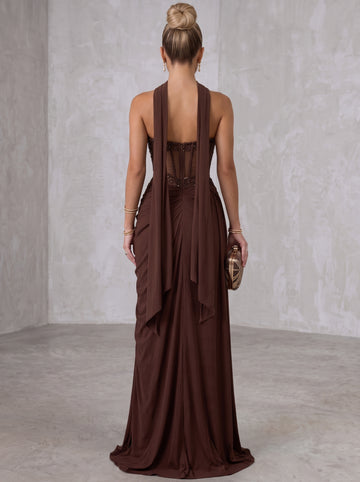 Sheath/Column Strapless Spandex Evening Dresses with Sequins Split Side Floor-Length Sleeveless Ruched Formal Dresses