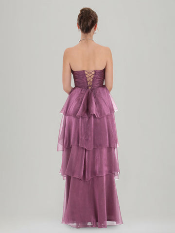 A-Line/Princess Organza Strapless Sleeveless Floor-Length Prom Dresses with Ruffles
