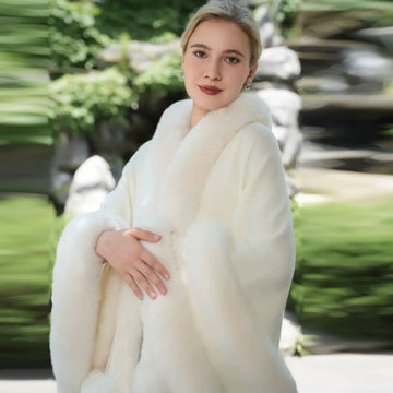 Women’s Winter Solid Color Faux Fur Knit Cape Shawl/Wrap