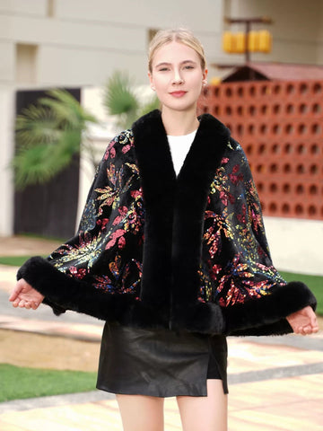 Women’s Elegant Black Sequin Knit Cape Shawl/Wrap
