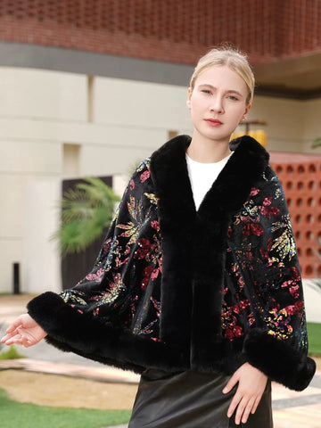 Women’s Elegant Black Sequin Knit Cape Shawl/Wrap