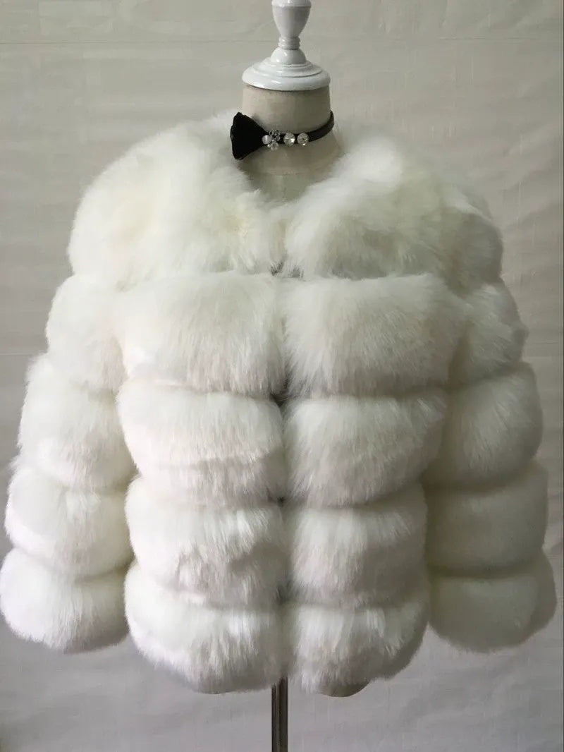 Women’s Bold Yellow Faux Fur Short Coat – Statement Winter Jacket