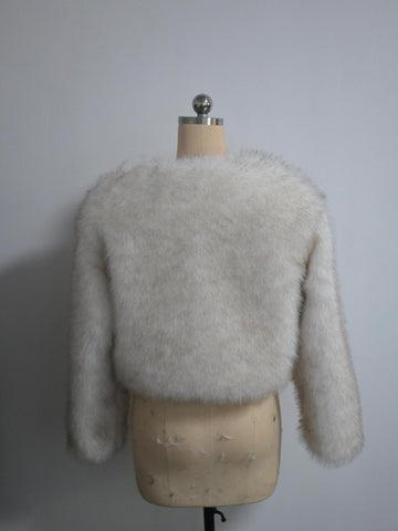 Women’s Fluffy Faux Fur Long Sleeves Winter Warm Cropped Jackets
