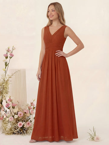 A-Line V-Neck Sleeveless Chiffon Bridesmaid Dresses With Pockets