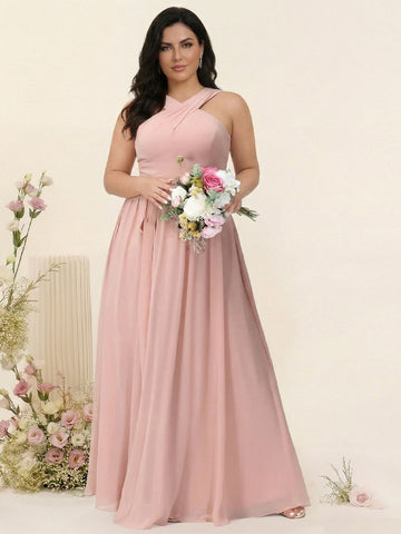 A-Line/Princess Criss Cross Sleeveless Chiffon Plus Size Bridesmaid Dresses with Sash