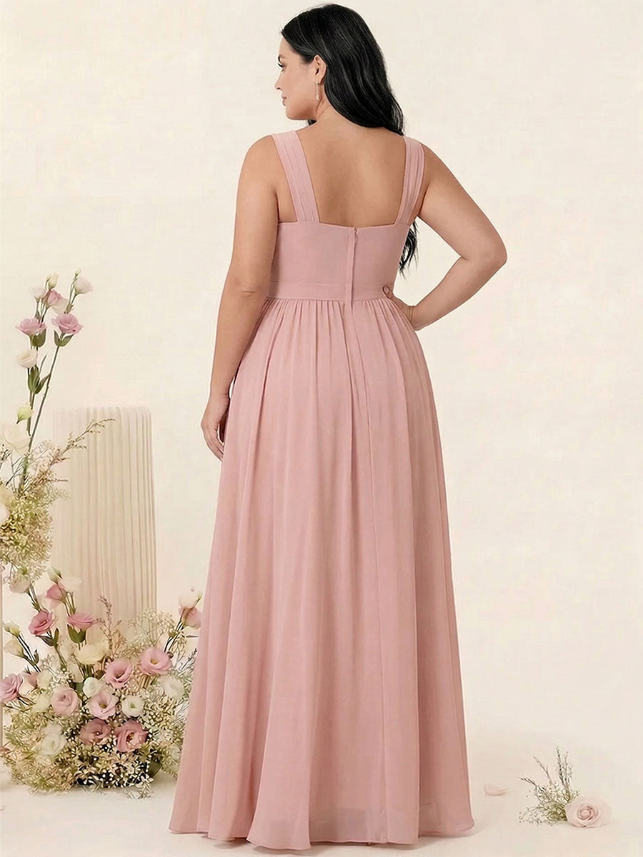A-Line/Princess Criss Cross Sleeveless Chiffon Plus Size Bridesmaid Dresses with Sash