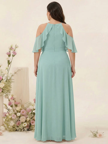 A-Line/Princess Spaghetti Straps Short Sleeves Chiffon Ruched Split Side Plus Size Bridesmaid Dresses with Pockets