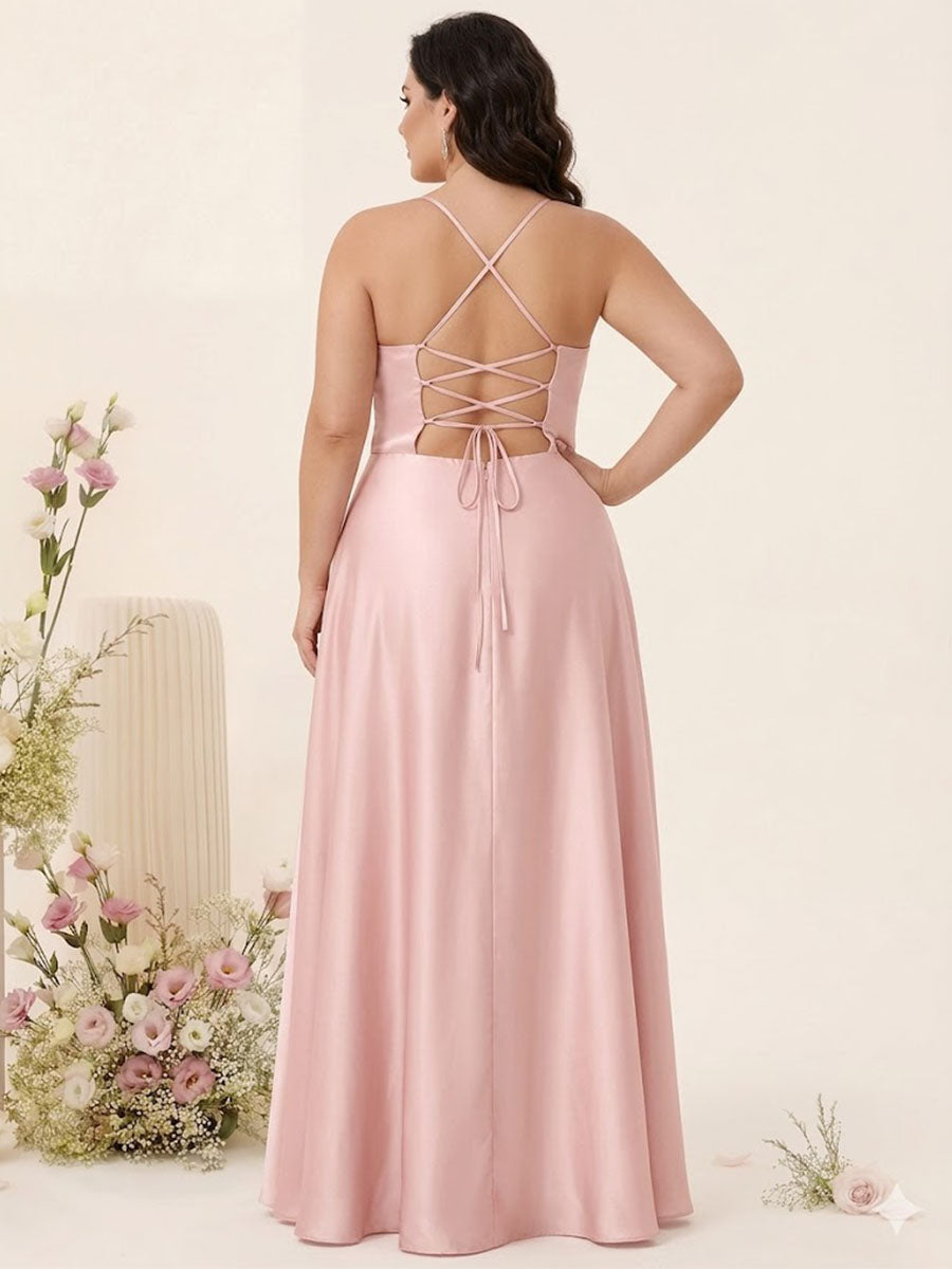 A-Line/Princess Spaghetti Straps Sleeveless Plus Size Bridesmaid Dresses