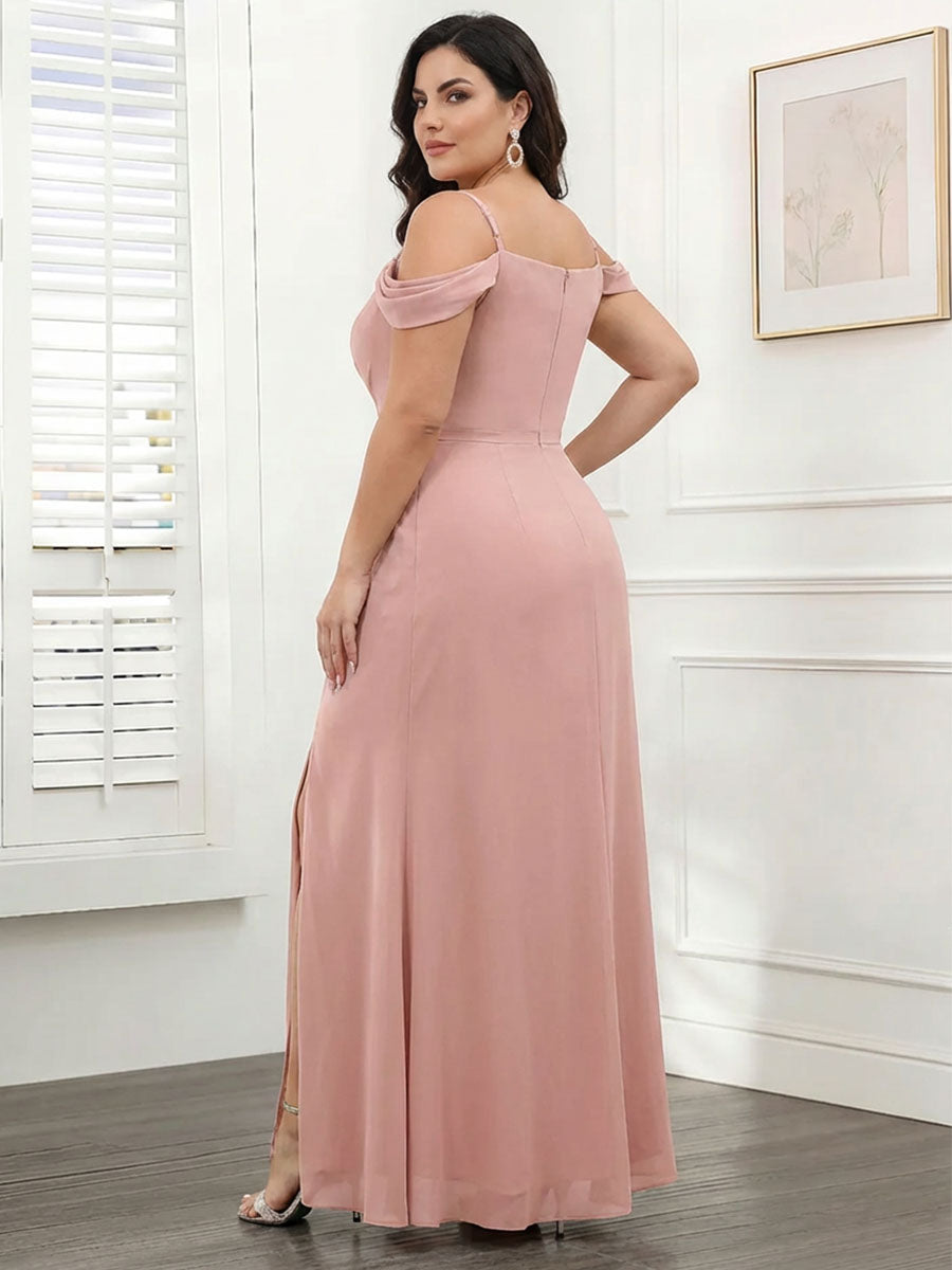 Sheath/Column Spaghetti Straps Off-the-Shoulder Chiffon Split Side Plus Size Bridesmaid Dresses