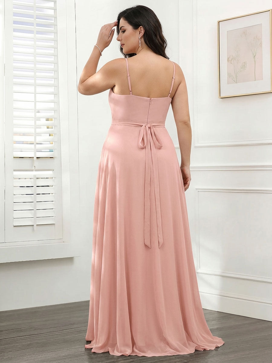 A-Line/Princess Spaghetti Straps Chiffon Ruffles Asymmetrical Plus Size Bridesmaid Dresses with Pockets