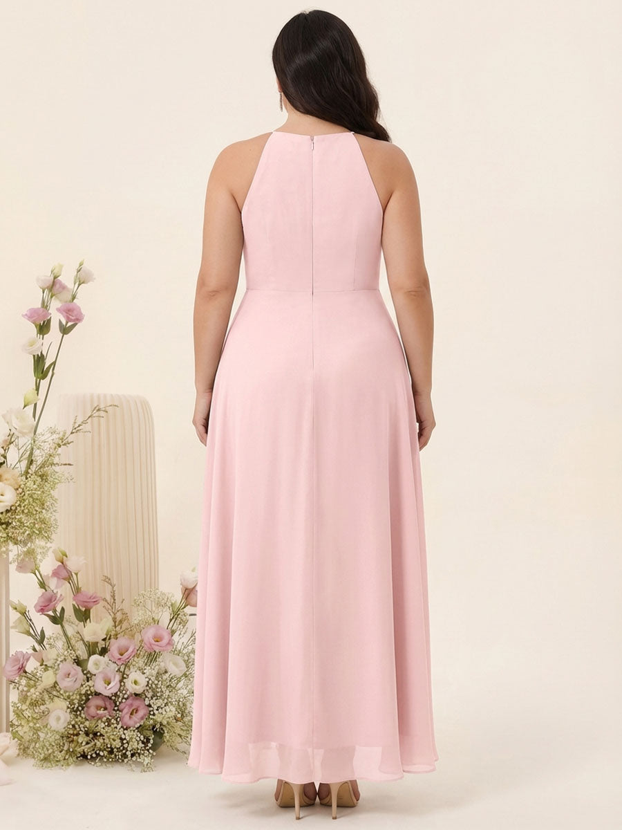 A-Line/Princess Spaghetti Straps Sleeveless Ruffles Asymmetrical Plus Size Bridesmaid Dresses