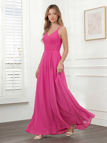 A-Line/Princess V-Neck Long Bridesmaid Dresses with Split Side