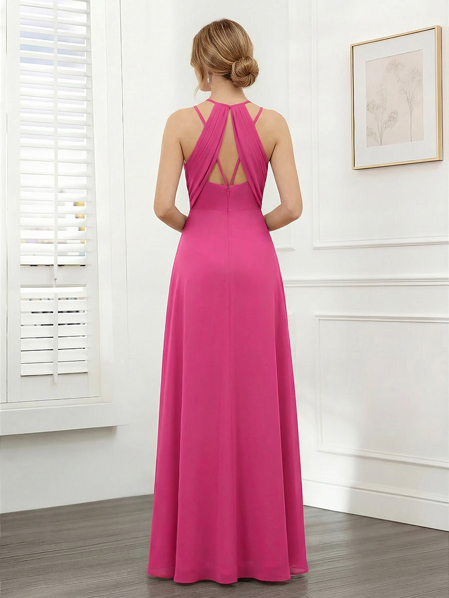 A-Line/Princess V-Neck Long Bridesmaid Dresses with Split Side