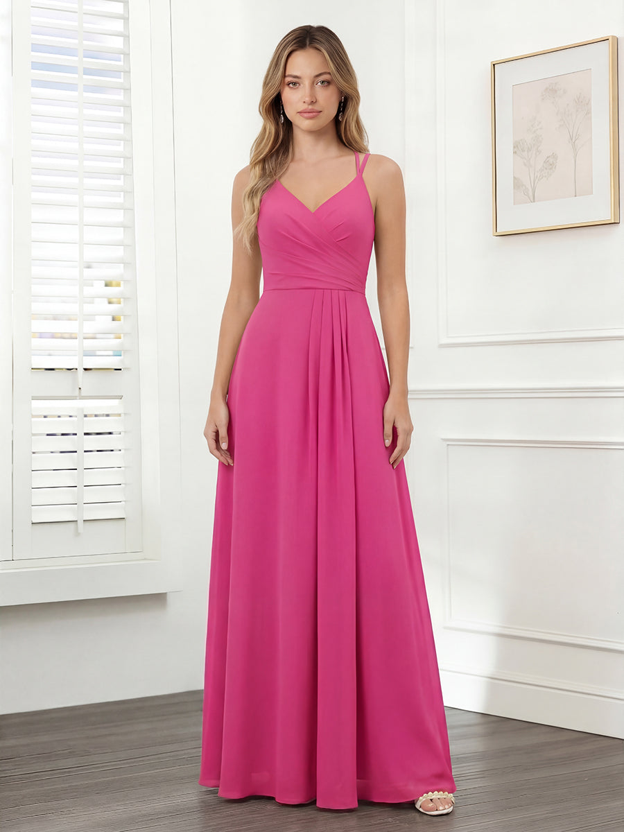 A-Line/Princess V-Neck Long Bridesmaid Dresses with Split Side