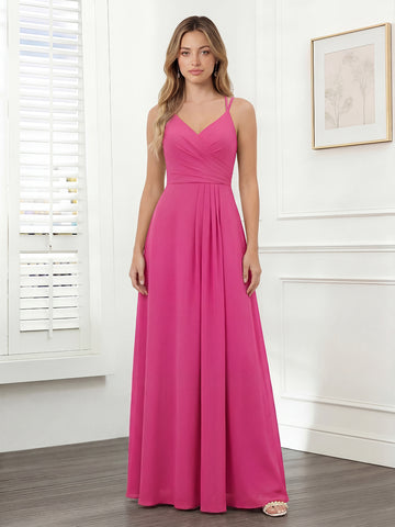 A-Line/Princess V-Neck Long Bridesmaid Dresses with Split Side