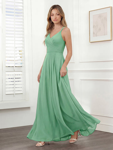 A-Line/Princess V-Neck Long Bridesmaid Dresses with Split Side