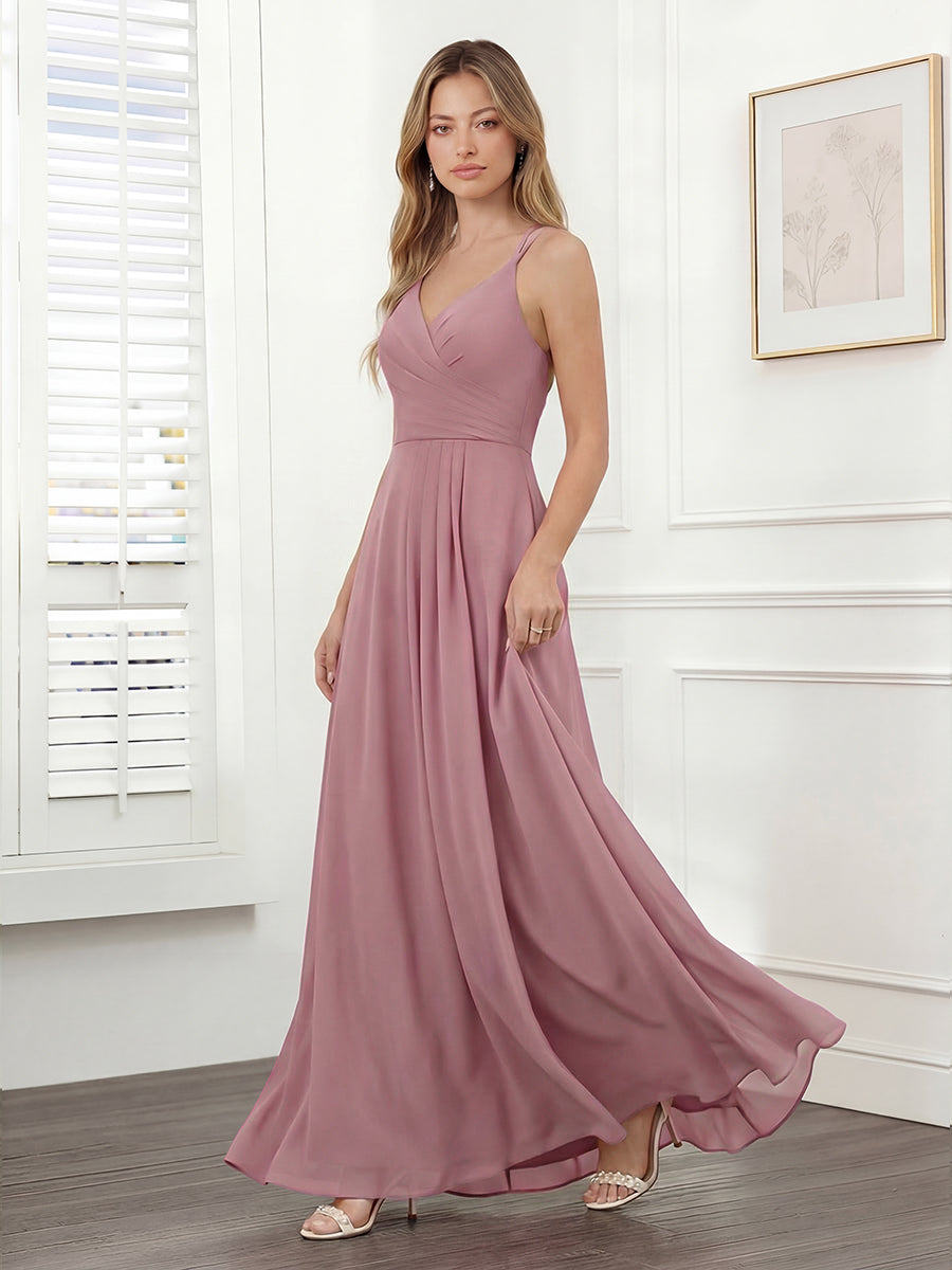 A-Line/Princess V-Neck Long Bridesmaid Dresses with Split Side