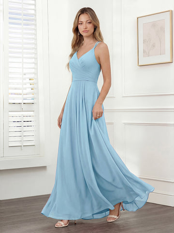 A-Line/Princess V-Neck Long Bridesmaid Dresses with Split Side
