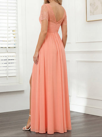 A-Line/Princess V-Neck Long Bridesmaid Dresses with Split Side