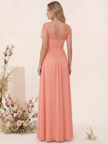 A-Line/Princess V-Neck Long Bridesmaid Dresses with Split Side