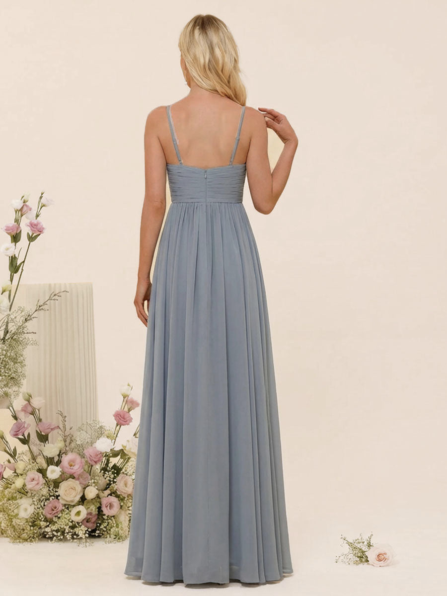 A-Line/Princess Spaghetti Straps Long Bridesmaid Dresses with Split Side