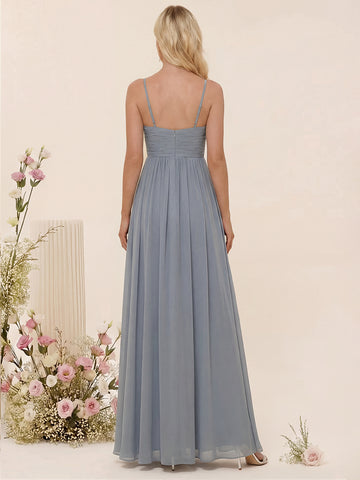 A-Line/Princess Spaghetti Straps Long Bridesmaid Dresses with Split Side