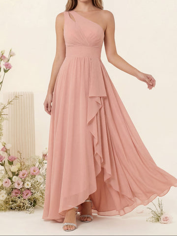 A-Line/Princess One-Shoulder Long Bridesmaid Dresses With Split Side