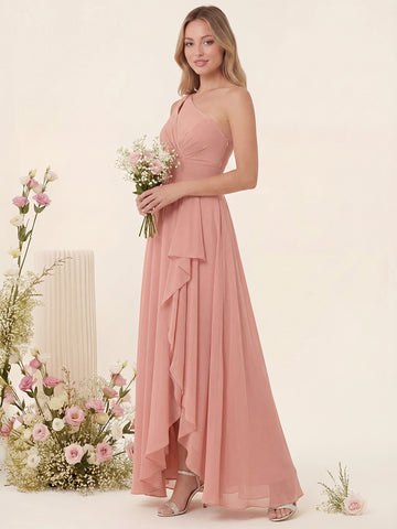 A-Line/Princess One-Shoulder Long Bridesmaid Dresses With Split Side