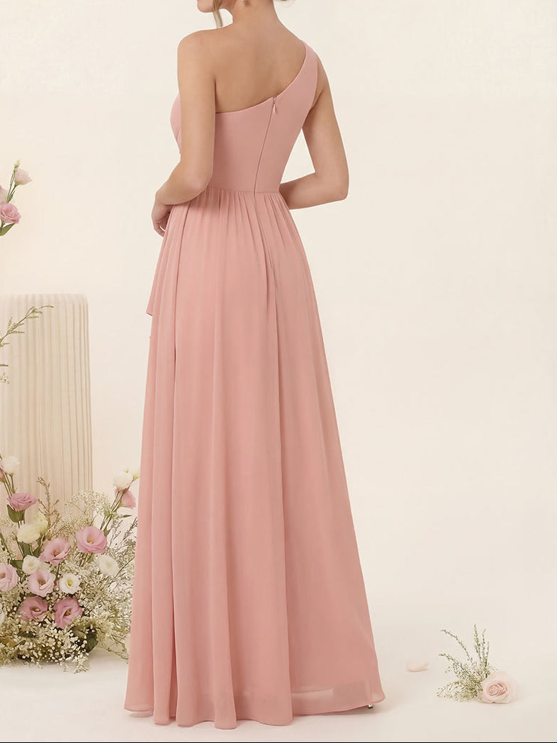 A-Line/Princess One-Shoulder Long Bridesmaid Dresses With Split Side
