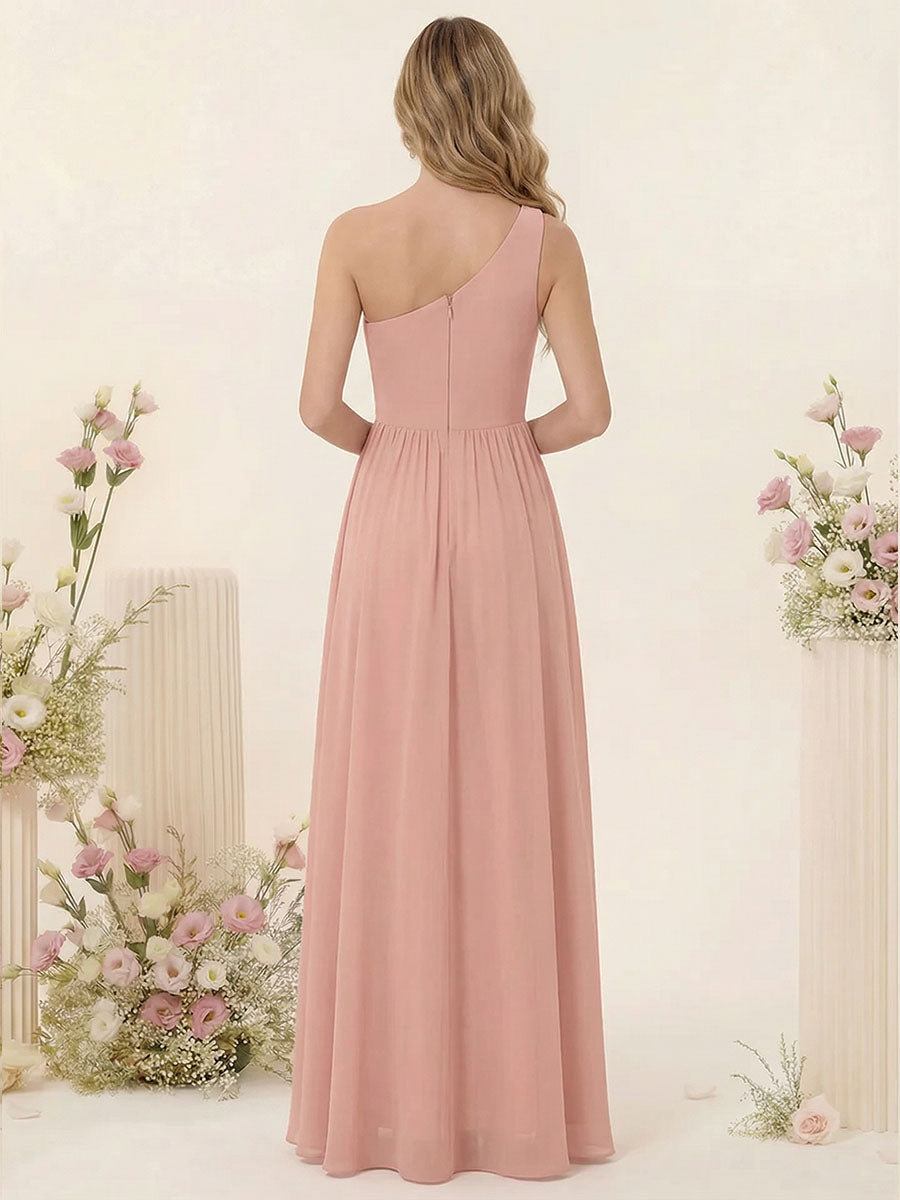 A-Line/Princess One-Shoulder Long Bridesmaid Dresses With Split Side
