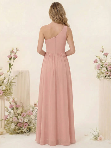 A-Line/Princess One-Shoulder Long Bridesmaid Dresses With Split Side