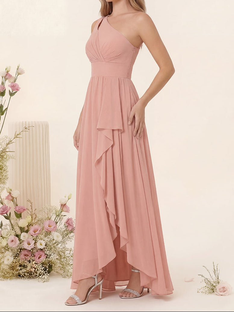 A-Line/Princess One-Shoulder Long Bridesmaid Dresses With Split Side