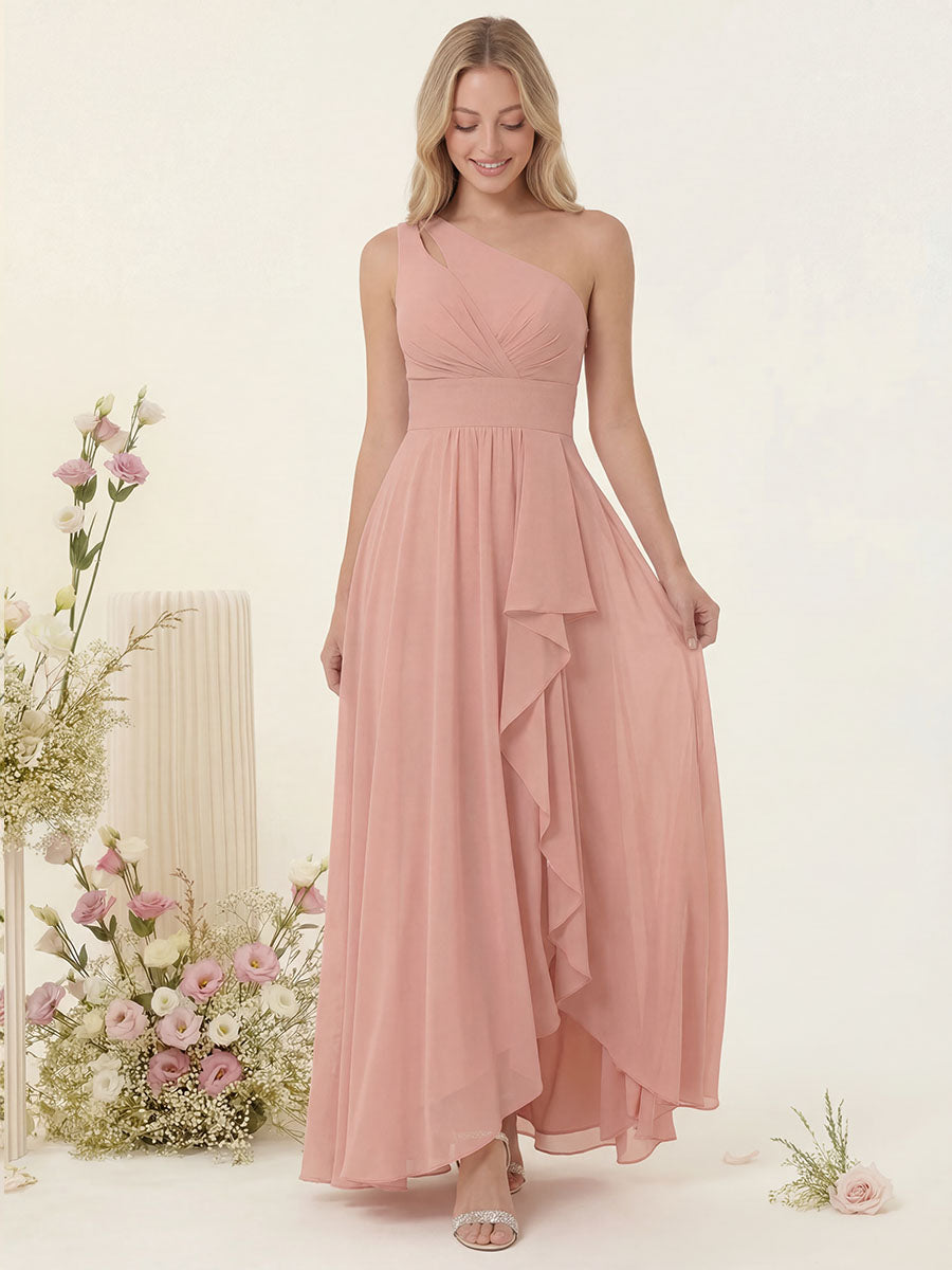 A-Line/Princess One-Shoulder Long Bridesmaid Dresses With Split Side