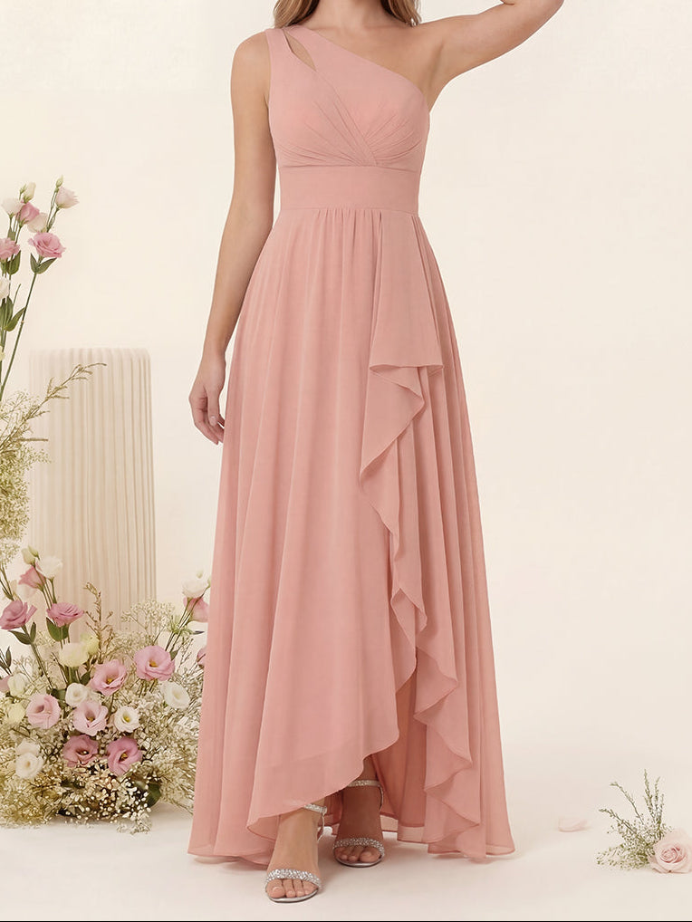 A-Line/Princess One-Shoulder Long Bridesmaid Dresses With Split Side